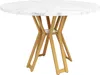 A round dining table with a marble-effect top and gold legs, shown against a white background. Voir les images du produit