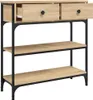A console table with two drawers and two shelves, shown against a white background. Náhľad obrázku produktu