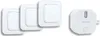 A set of three white light switches and a white receiver unit are arranged on a white background. Produktbild-Vorschau