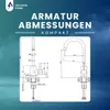 A marketing image showing technical drawings of a faucet with dimensions and text. Anteprima dell’immagine prodotto