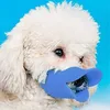 A white poodle wearing a blue duck-billed muzzle. Produktbild-Vorschau