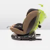 A car seat is shown with green arrows indicating adjustment points and angles. Produktbild-Vorschau