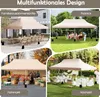 A collage of four images showcasing a beige canopy tent used for various outdoor events like family gatherings, picnics, markets, and weddings. Náhled obrázku produktu