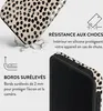 A phone case is shown with text highlighting its features. Produktbild-Vorschau