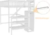 A white wooden loft bed with stairs and storage shelves. Produktbild-Vorschau