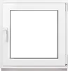 A white framed window with a clear glass pane, shown from the front against a white background. Produktbild-Vorschau