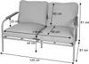 A diagram of a two-seater outdoor bench with dimensions indicated. Podgląd zdjęcia produktu
