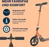 A marketing image for a HUDORA scooter, showcasing its features with text descriptions and icons. Produktbild-Vorschau