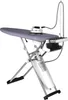 A white background with an ironing board and steam iron. Produktbild-Vorschau