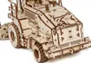 A detailed close-up view of a wooden model of a harvesting machine. Podgląd zdjęcia produktu