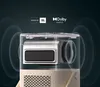 Close-up marketing image of a projector with sound wave graphics. Produktbild-Vorschau