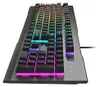 A close-up, angled view of a black and gray gaming keyboard with RGB backlighting. Podgląd zdjęcia produktu