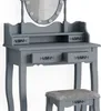 A gray vanity table with a mirror and a stool, shown against a white background. Produktbild-Vorschau