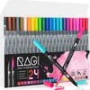 A set of 24 dual-tip marker pens in a white case, with two pens in the foreground. The pens are arranged in rows, with a colorful display of the pen tips at the bottom. Produktbild-Vorschau