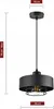 A black pendant light with a metal shade and cage around the bulb, shown against a white background with measurement indicators. Náhled obrázku produktu