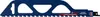 A blue saw blade with white cutouts and text. Voir les images du produit