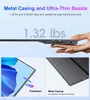 A hand holding a thin portable monitor, with close-up shots of its features. Produktbild-Vorschau
