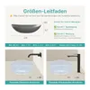 A diagram showing the dimensions and installation guidance for a sink, with two examples of faucet installations. Produktbild-Vorschau