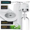 A close-up shot of a white Arendo water carbonator with a clear glass bottle and a water droplet graphic. Produktbild-Vorschau