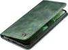 A green flip case for a smartphone is shown open, revealing the phone screen. Produktbild-Vorschau