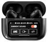 A pair of black wireless earbuds in their charging case, with a digital display showing battery levels and sound settings. Produktbild-Vorschau