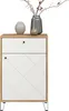 A white and wood-effect cabinet with decorative elements on top. Voir les images du produit