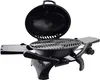 A black portable gas grill with its lid open, shown from a front-diagonal angle against a white background. Anteprima dell’immagine prodotto