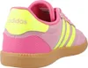 A close-up side view of a pink Adidas sneaker with yellow accents. Produktbild-Vorschau