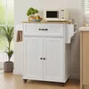 A white kitchen cart with a wooden countertop is shown in a well-lit room. Podgląd zdjęcia produktu