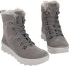 Two gray winter boots with fur lining and white soles are shown against a white background. Produktbild-Vorschau