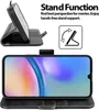 A black phone case is shown in two configurations: one standing up and one lying flat with a phone inside. Produktbild-Vorschau