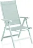 A white folding chair with light gray fabric. Produktbild-Vorschau