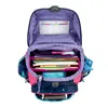 An open backpack filled with school supplies, viewed from the front. Voir les images du produit