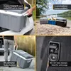 Collage of images showing a portable cooler box in different settings and highlighting its features. Produktbild-Vorschau