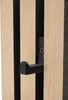 A close-up of a black hook mounted on a panel with wooden slats. Produktbild-Vorschau
