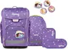 A collection of purple school supplies with a pony theme, including a backpack, pencil case, and decorative patches. Náhľad obrázku produktu