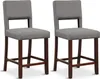 Two gray upholstered bar stools with dark wooden legs are shown against a white background. Produktbild-Vorschau