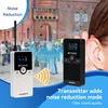 A promotional image showing two wireless transmitters and receivers with a background of people and a building, illustrating noise reduction. Produktbild-Vorschau