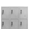 A close-up view of a bank of six grey metal lockers. Produktbild-Vorschau
