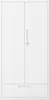 A white metal cabinet with two doors and a drawer at the bottom. Podgląd zdjęcia produktu