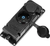 A black electrical outlet strip with two covered sockets and one open socket. Anteprima dell’immagine prodotto