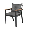 A single outdoor chair with cushions and wooden armrests, isolated on a white background. Produktbild-Vorschau
