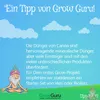A cartoon illustration of a meditating guru with clouds and text providing gardening advice. Produktbild-Vorschau
