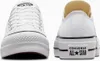 A front and back view of a pair of white Converse sneakers with platform soles. Voir les images du produit
