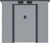 A front view of a gray metal garden shed with double doors. Náhľad obrázku produktu