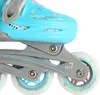 A close-up view of the side of a blue and gray roller skate, showing the wheels and part of the boot. Anteprima dell’immagine prodotto