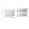 vidaXL Armoire TV Blanc 90x30x44 cm Acier et verre - Meuble Voir les images du produit 13
