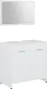 A white bathroom vanity cabinet with two doors and a mirror above it, set against a white background. Anteprima dell’immagine prodotto