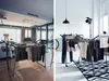 A split image showing a drying rack with clothes in two different settings: a living room and a studio-like space. Produktbild-Vorschau