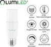 A product image showing a LED lamp and several icons with text describing its features. Produktbild-Vorschau